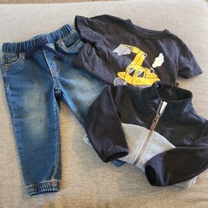 Carter's Navy and Yellow Construction Shirt with Blue Jeans